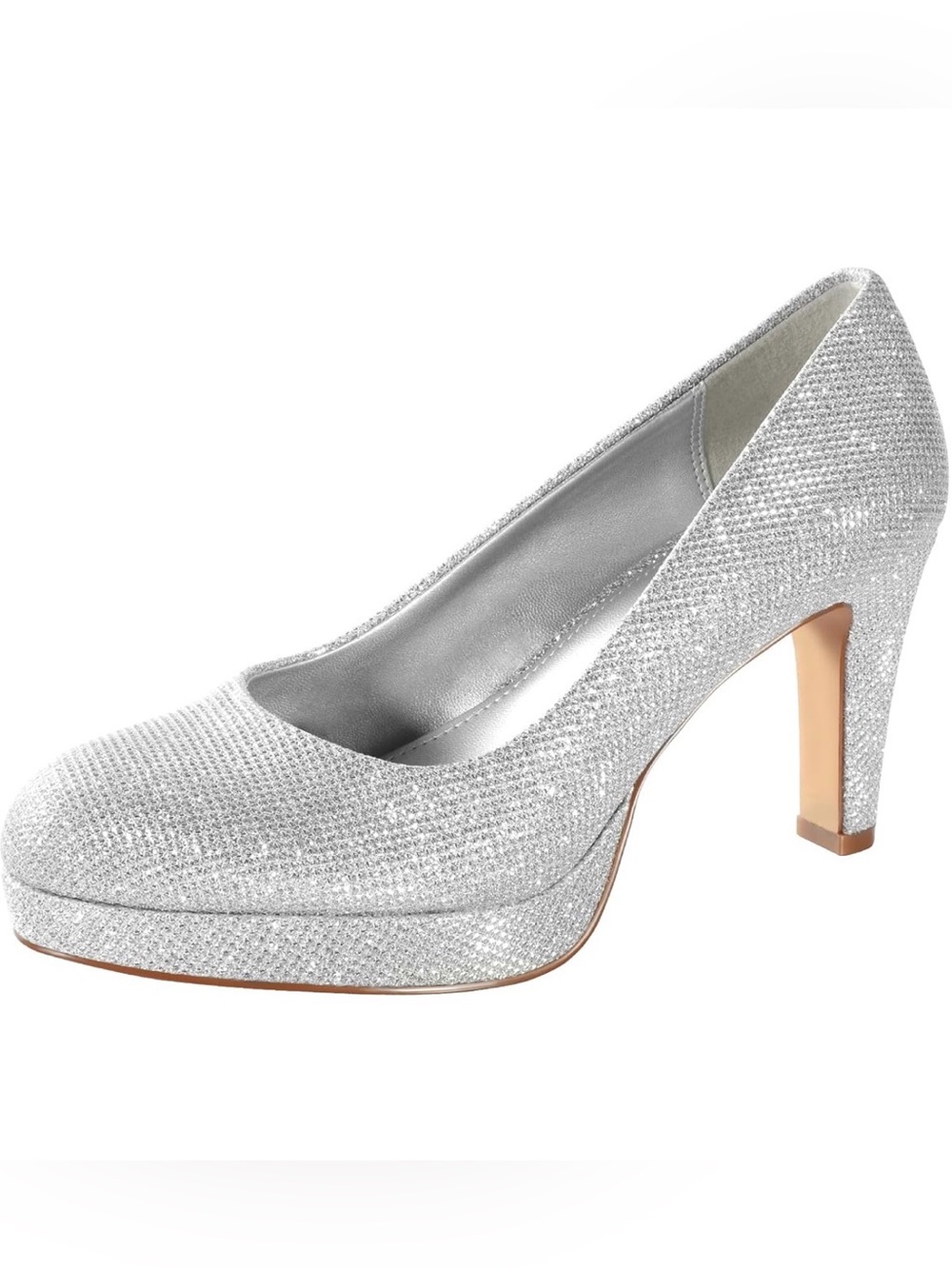 Elegant Silver Glitter Platform Pump - Women's Dress Heels